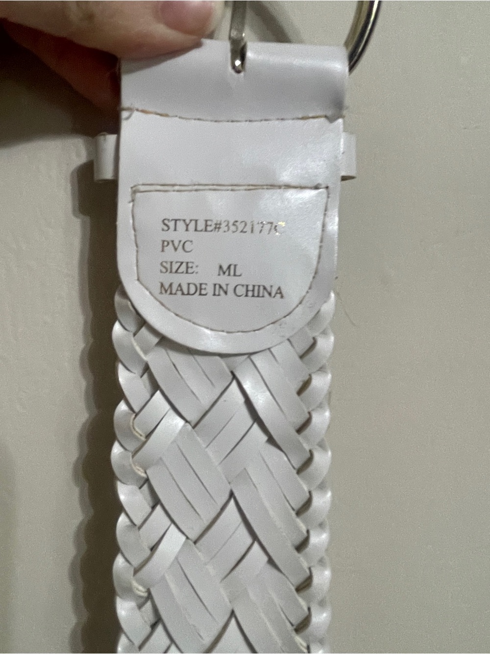 White Braided Faux Leather Belt with Silver Ring Buckle - Picture 4 of 4